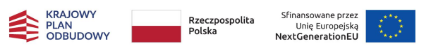 Logo Krajowego Planu Odbudowy, flaga Polski z napisem Rzeczpospolita Polska oraz flaga UE z napisem: Sfinansowane przez Unię Europejską NextGenerationEU.